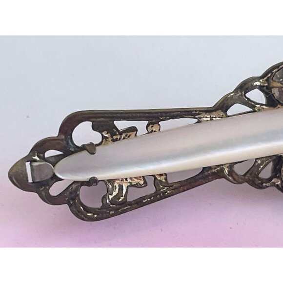 Antique Victorian Brooch pair Glass Bar Pin Pearl Shell - Picture 7 of 12